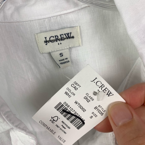 NWT J Crew Factory SMALL Linen blend button up shirt WHITE Long Sleeve - Picture 5 of 8